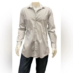 Grafton Button Down Long Sleeve Paisley Pattern Light Grey/Blue Shirt Size Large